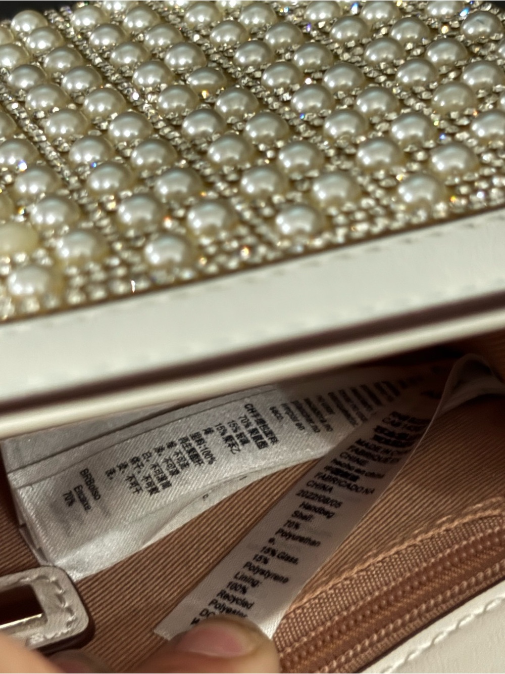 LOW START ALDO Pearl-Embellished Cream Crossbody Bag with Silver Chain - Picture 9 of 14